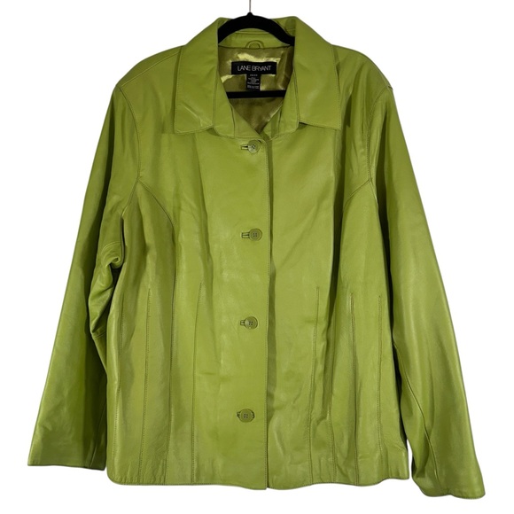 Lane Bryant Jacket Women's 22/24 Green Genuine Leather Coat - Picture 1 of 7